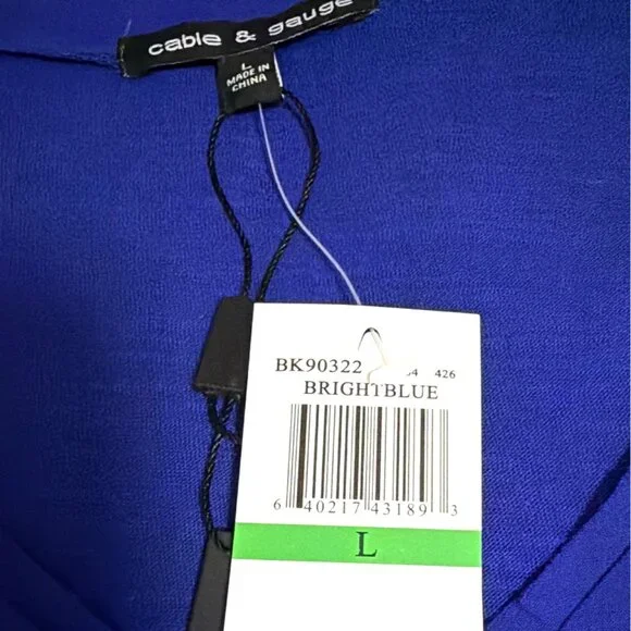 Cable & Gauge Womens Bright Blue Cotton Short Sleeve Embroidered Top Size L - Picture 4 of 7